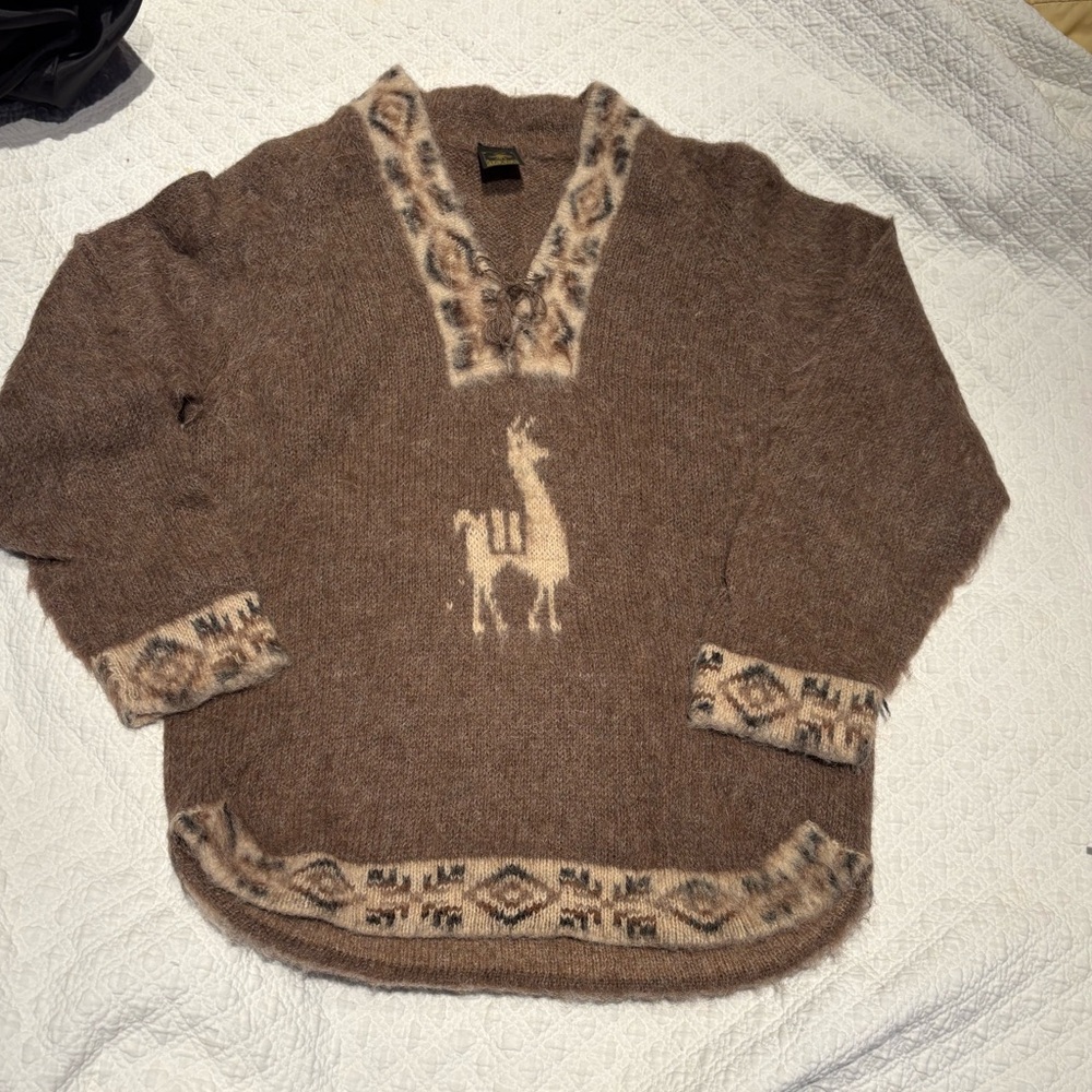 Peruvian Alpaca 🦙 Wool Sweater 🤎  by Nazca Collection Tribal Geometric Small